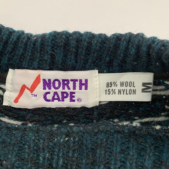 VTG 90s Sweater Women M Dark Green Beige Reindeer Snowflake Christmas Fair Isle - Picture 3 of 6